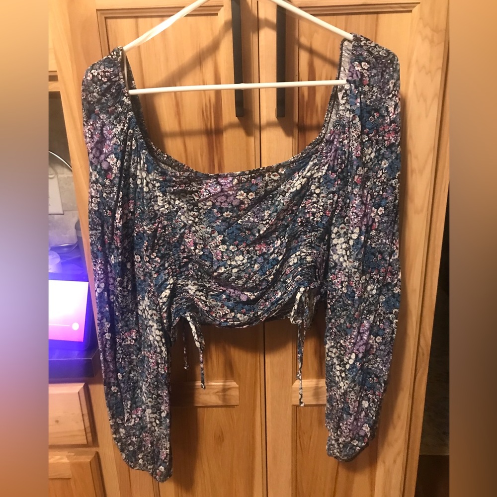 Wild Fable Floral Long Sleeve Peasant Crop Top XXL